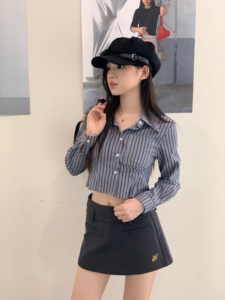 Stripe Uni Long Sleeve Crop Top