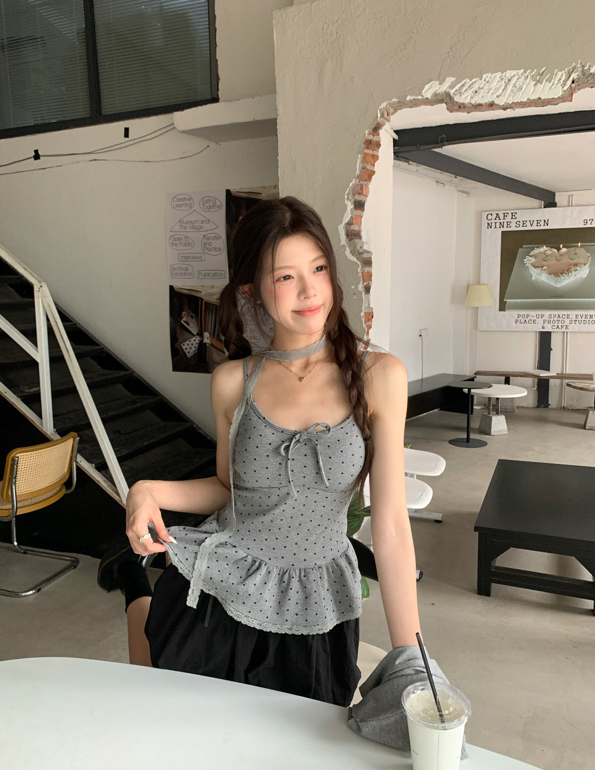 Polka Dot Top With Collar Strap