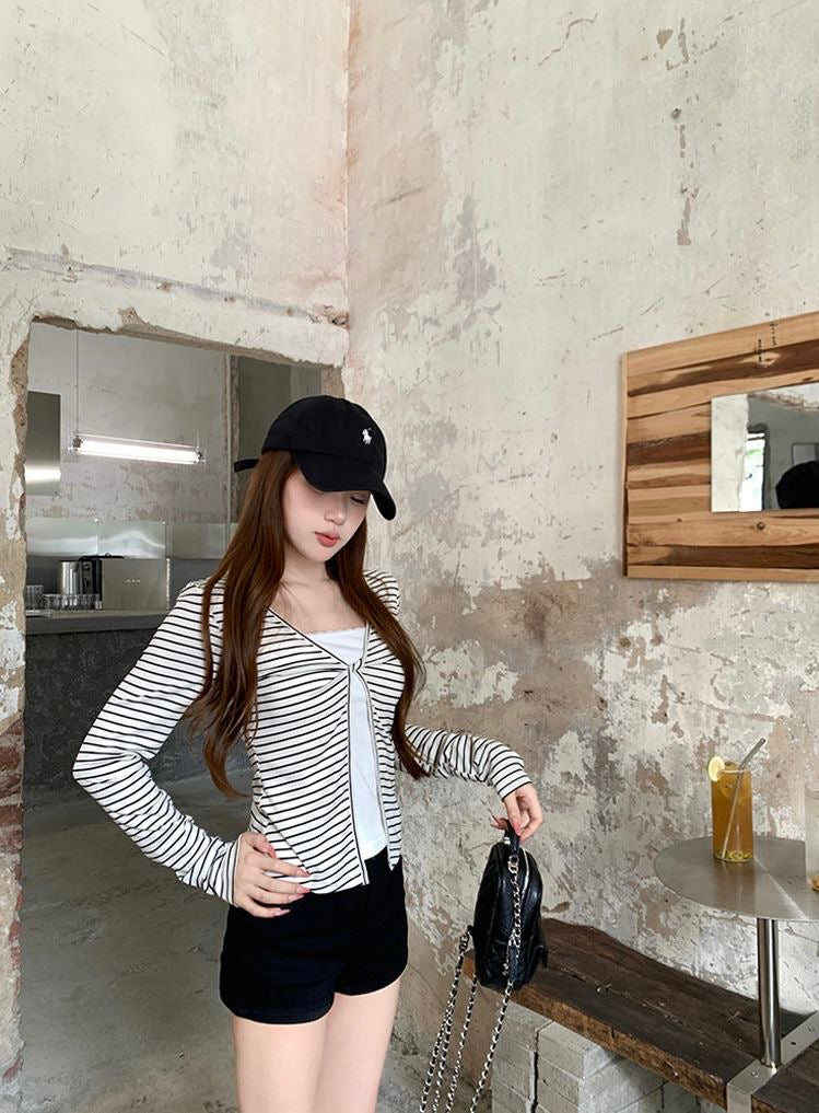 Stripe White Long Sleeve Top