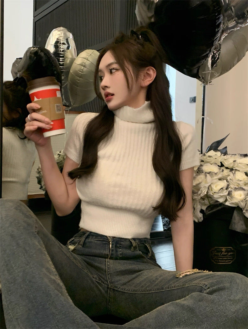 White Short Sleeve Knitted Top