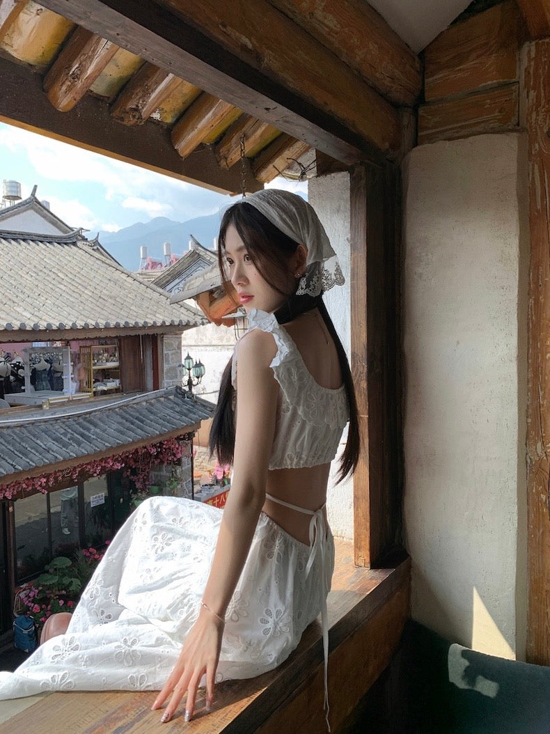 Ruffles Collar White Long Dress (S, M)