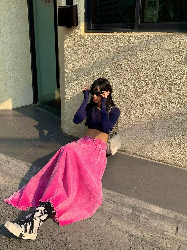 Denim Pink Long Skirt (S)