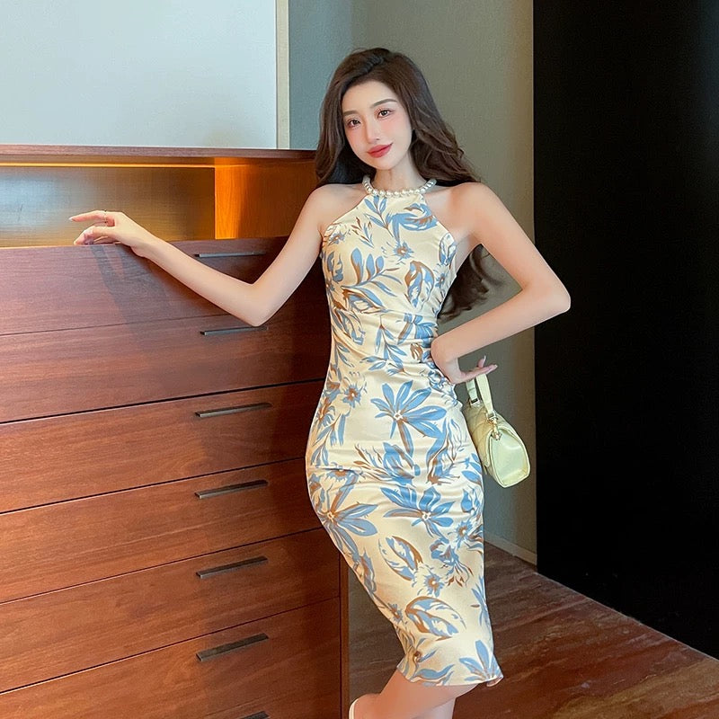 Pearl Collar Long Dress (S)