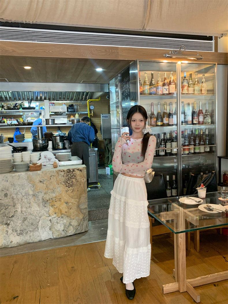 Pink Ribbons Thin Long Sleeve Mesh Crop Top Outerwear