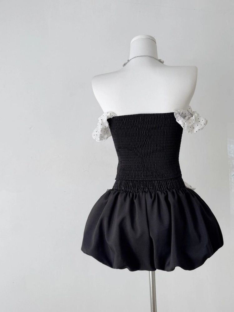 Mix White Black Top + Shorts Two Piece Set (S, M)
