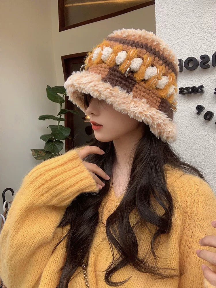 H28 Three Tone Knitted Fur Hat