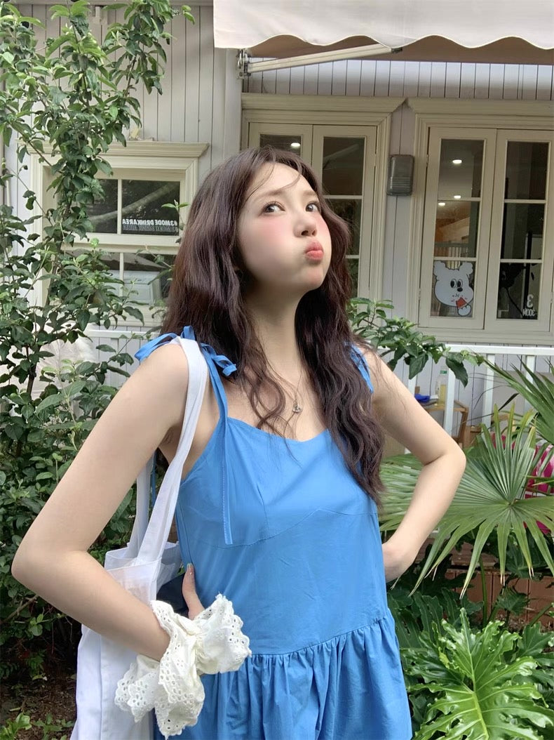 Blue Basic Tube Strap Long Dress