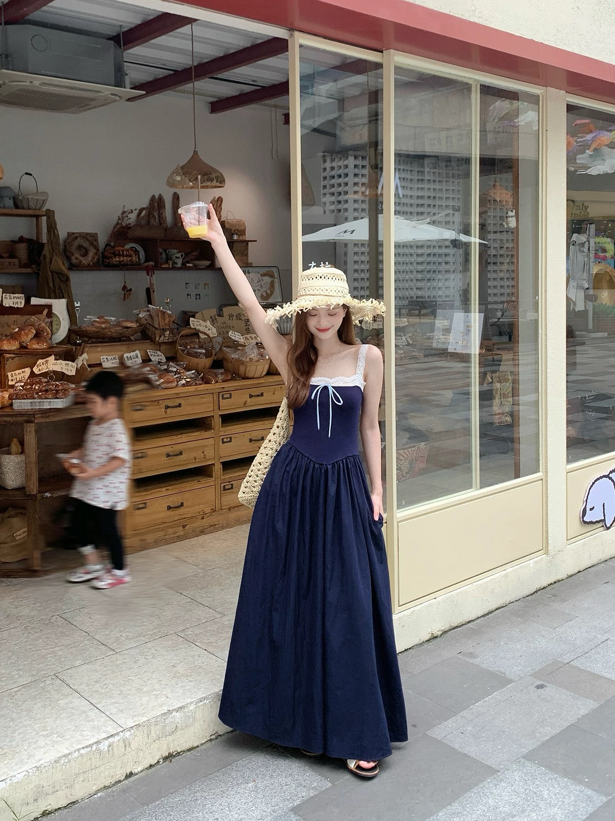 Laces Strap Navy Long Dress