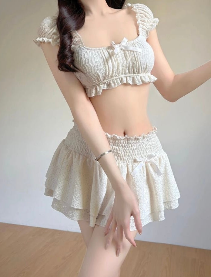 Cream Bikini BK46 Three Piece Set (S, M)
