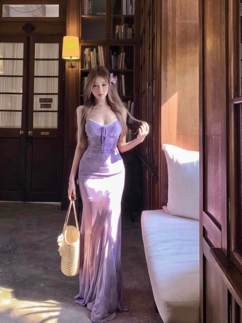 Lace Collar Blue, Purple Long Dress (S, M)