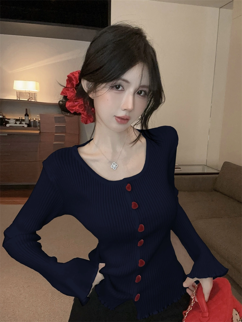 Heart Button Knitted Long Sleeve Cardigan Top