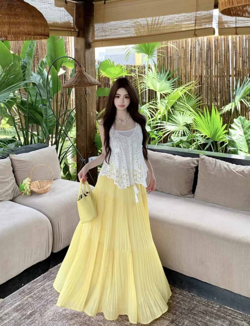 Pleated Chiffon Maxi Long Skirt