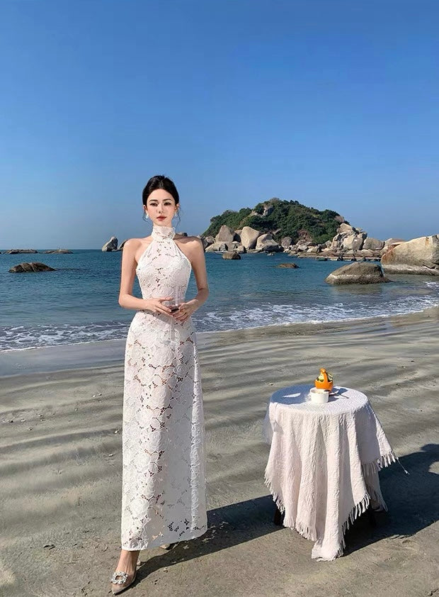 White Embroidery Maxi Long Dress