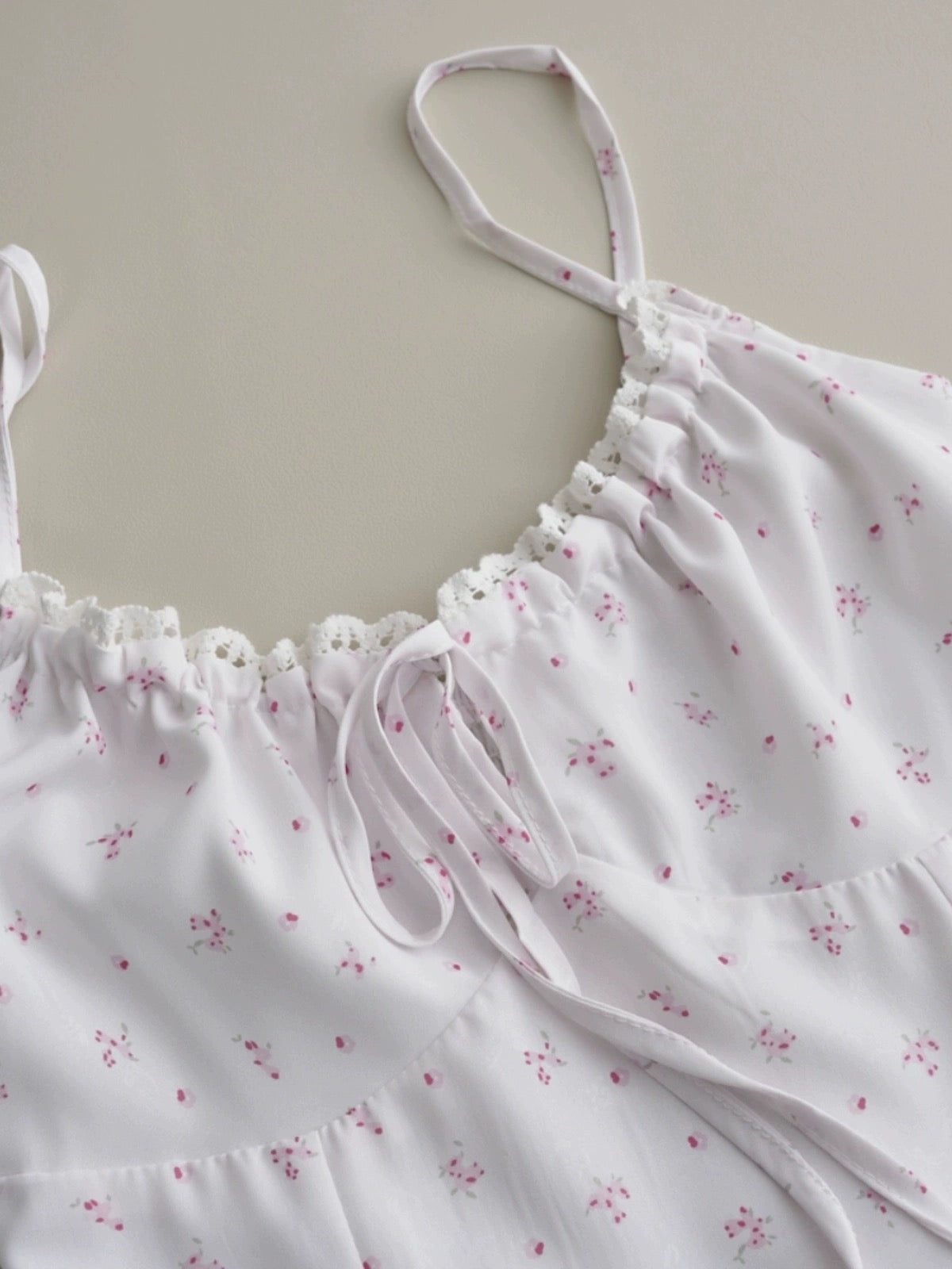 Pink Flower White Strap Long Dress (M)