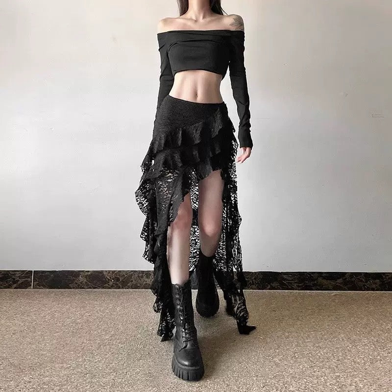 Unequal Lacey Slim Fit Skirt