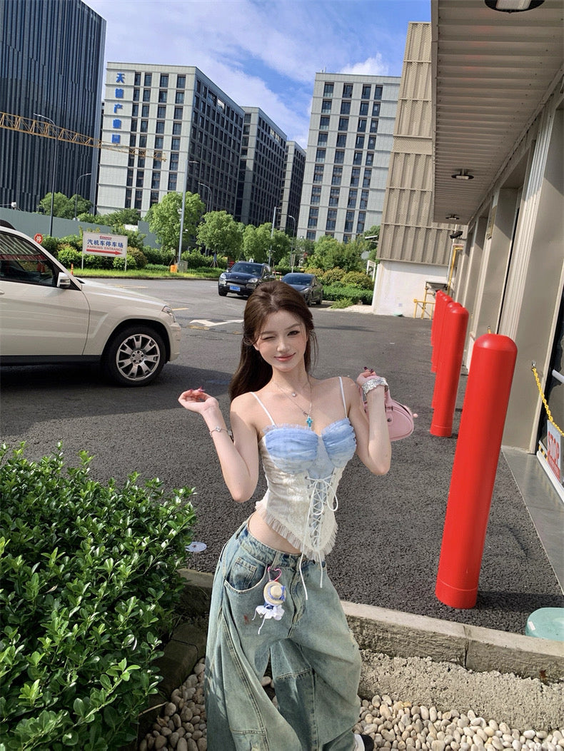 Mesh Blue Dot Tube Top (S, M, L)