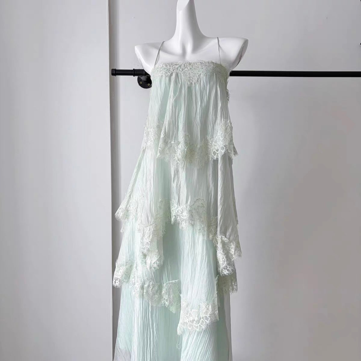 Chiffon Mix Lace Thin Bareback Long Dress
