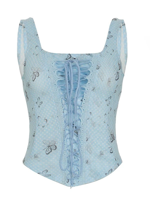 Blue Butterflies Mesh Top