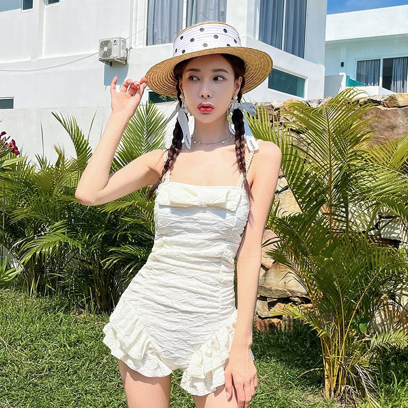 Cream Flower Lace Strap Bk12 Swimsuits