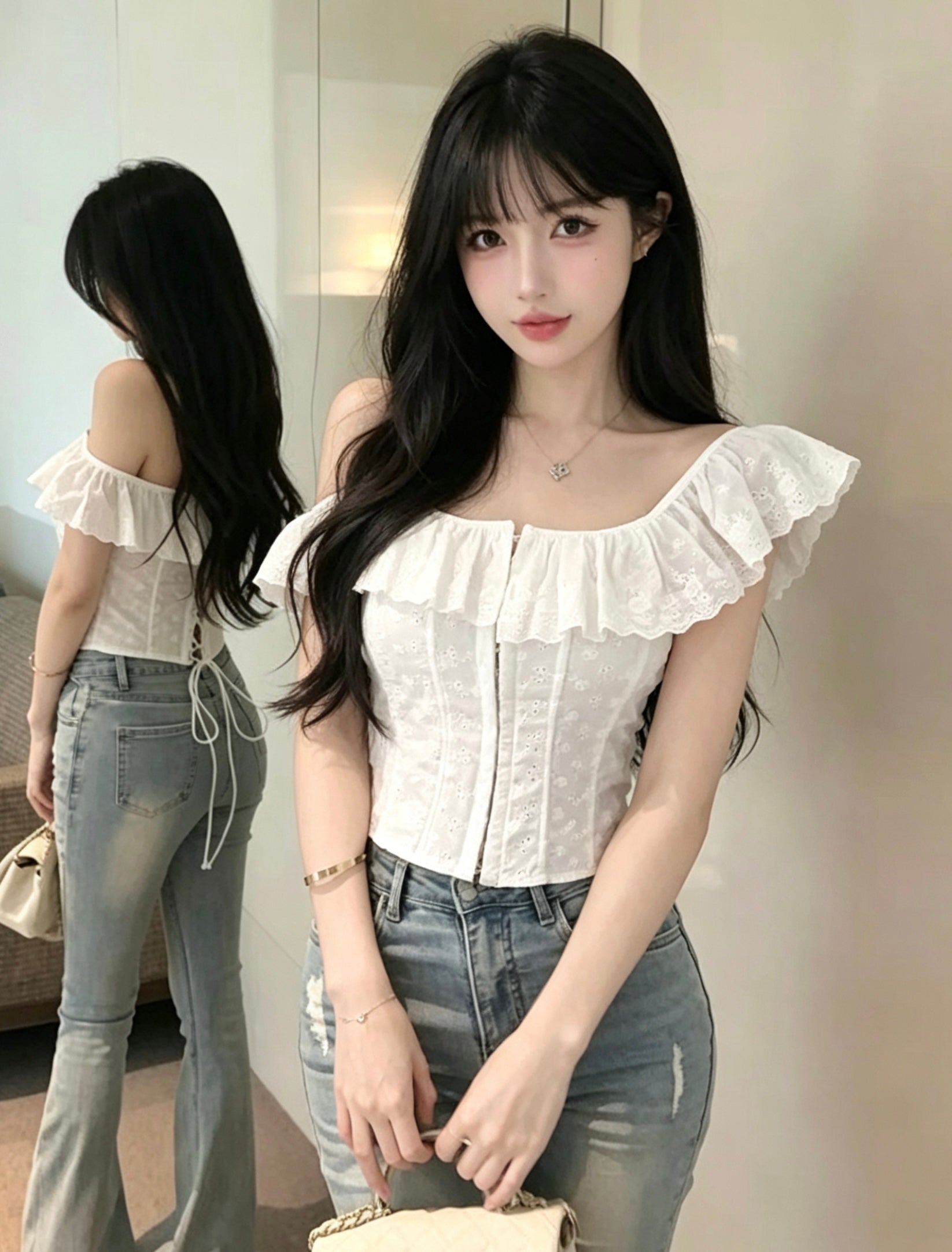 Back Lace Up Off Shoulder White Top