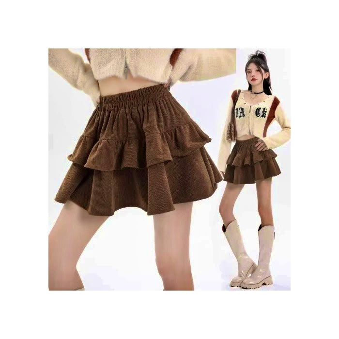Corduroy/Cream Two Layer Skirt