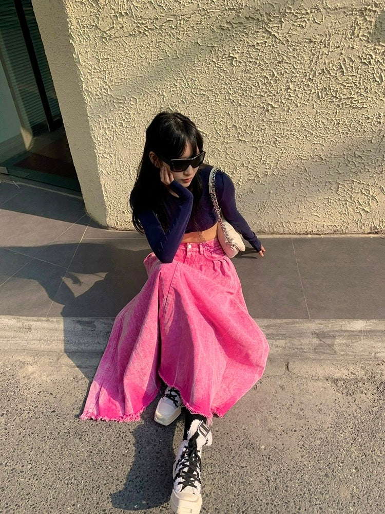 Denim Pink Long Skirt (S)