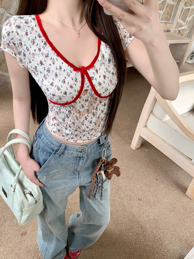 Mini Floral Lacey Top (XS, S)