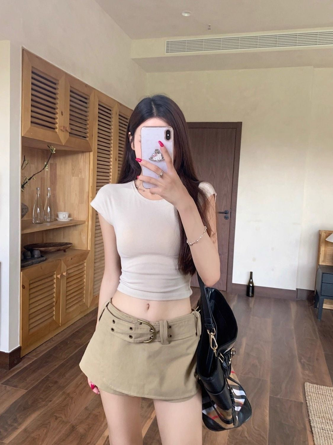 Khaki Low Waist Mini Skort Shorts SK39