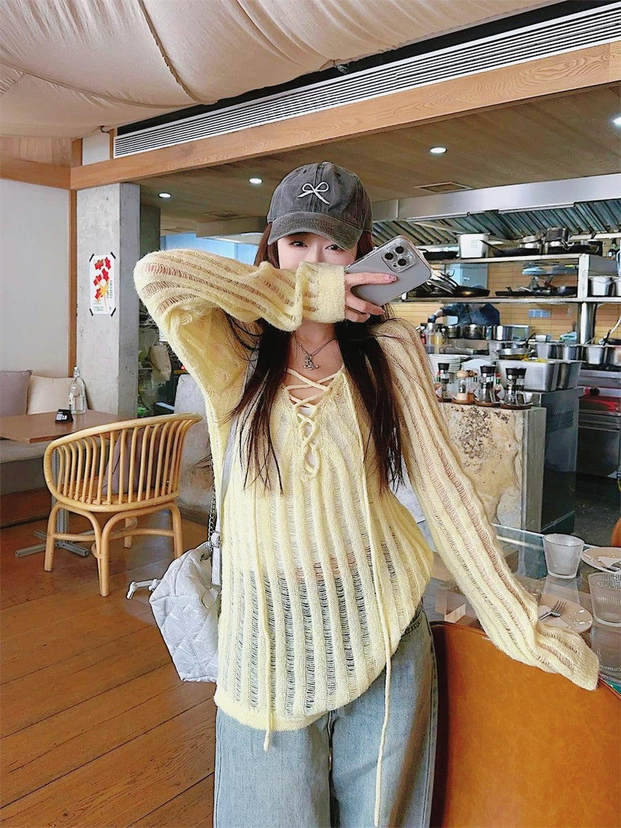 Yellow Knitted Long Sleeve Outerweartop