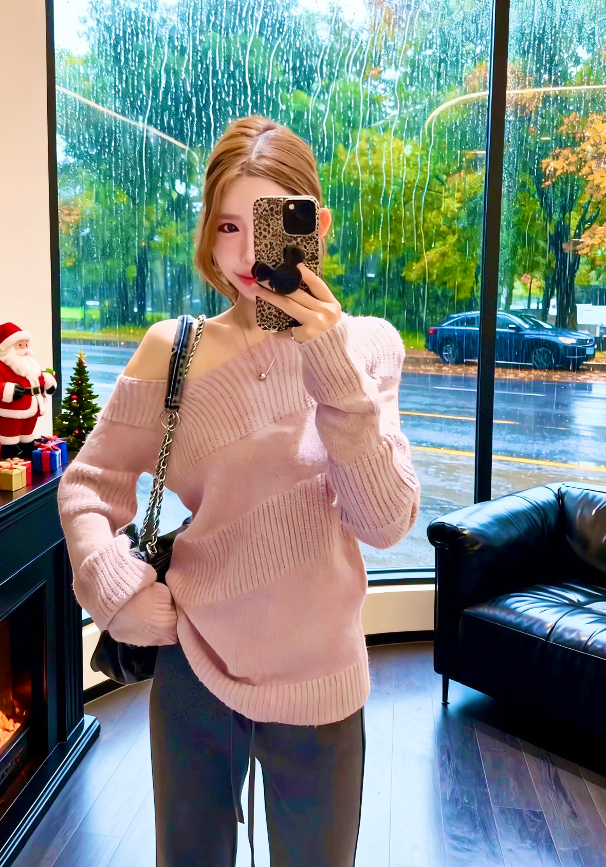 Purple Pink Off Side Shoulder Long Sleeve Knitted Top