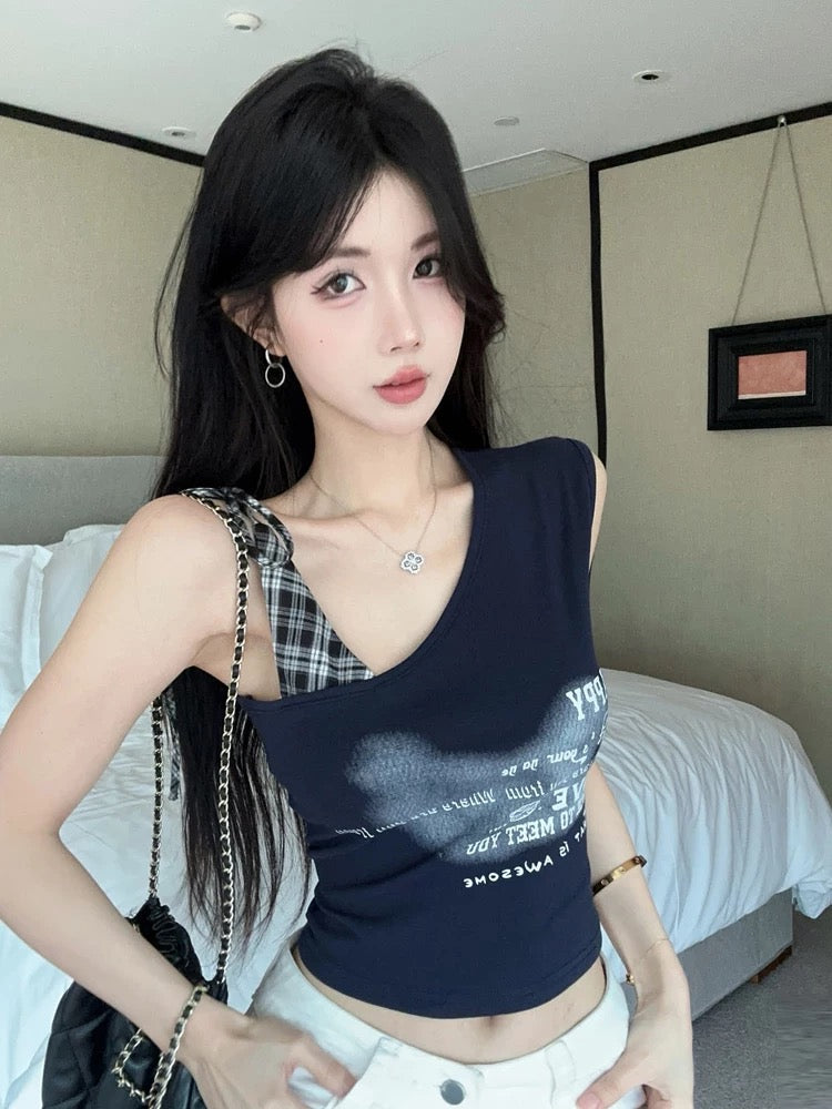 Navy Side Tie Sleeveless Top