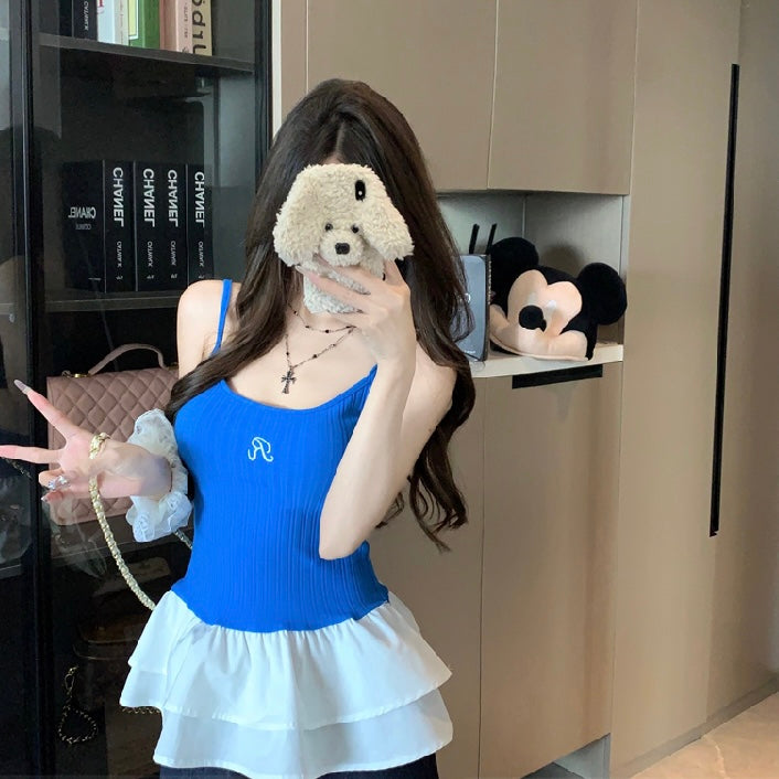 Mini White Layered Bottom R Strap Top (Blue - S)