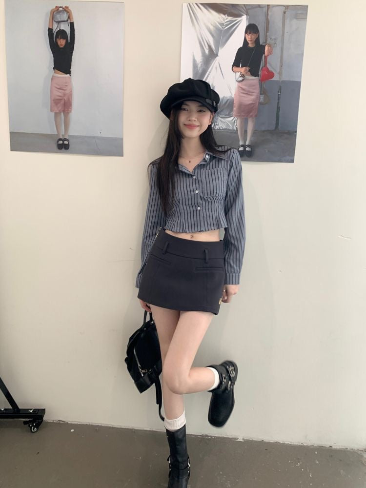 Stripe Uni Long Sleeve Crop Top