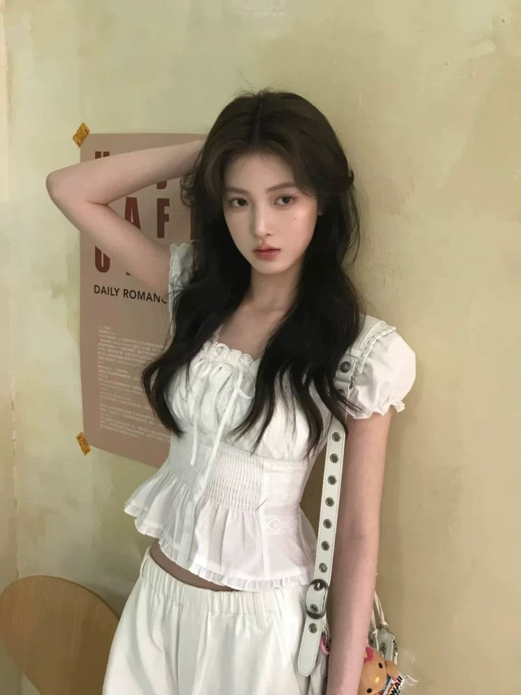 Puff Sleeve White Top (S, M, L)