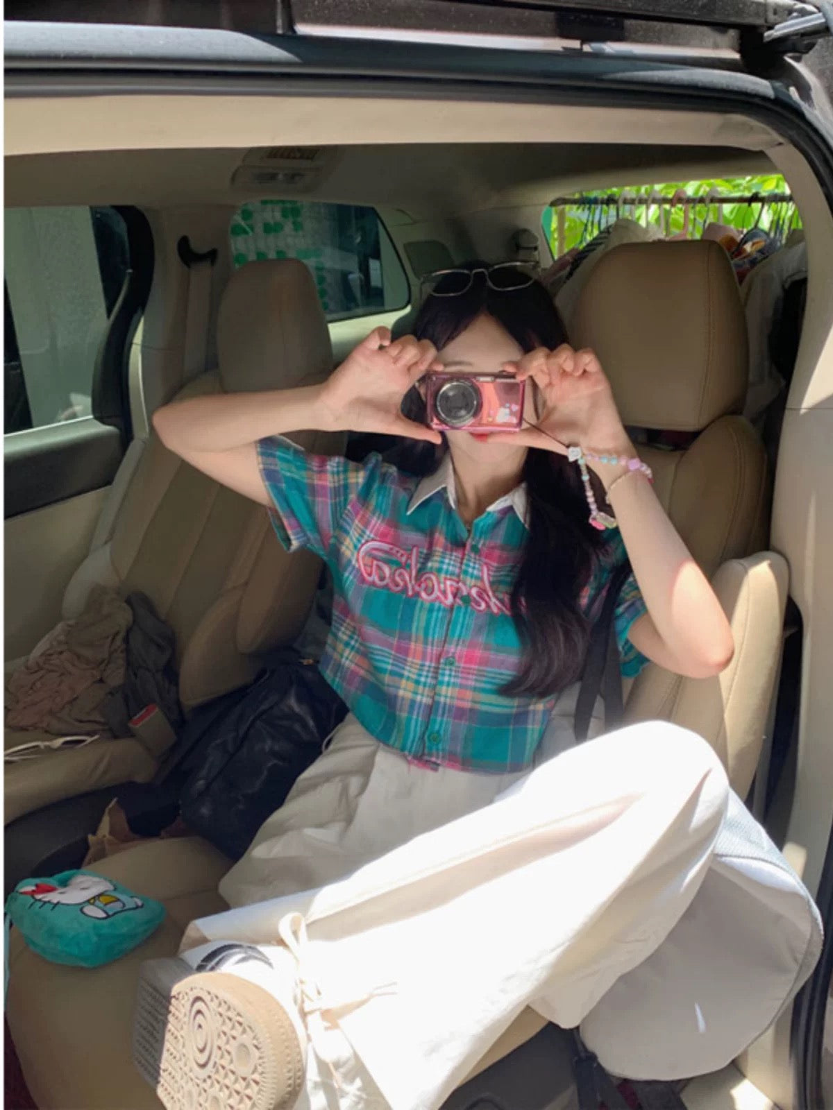 Grid Short Sleeve Crop Shirt T