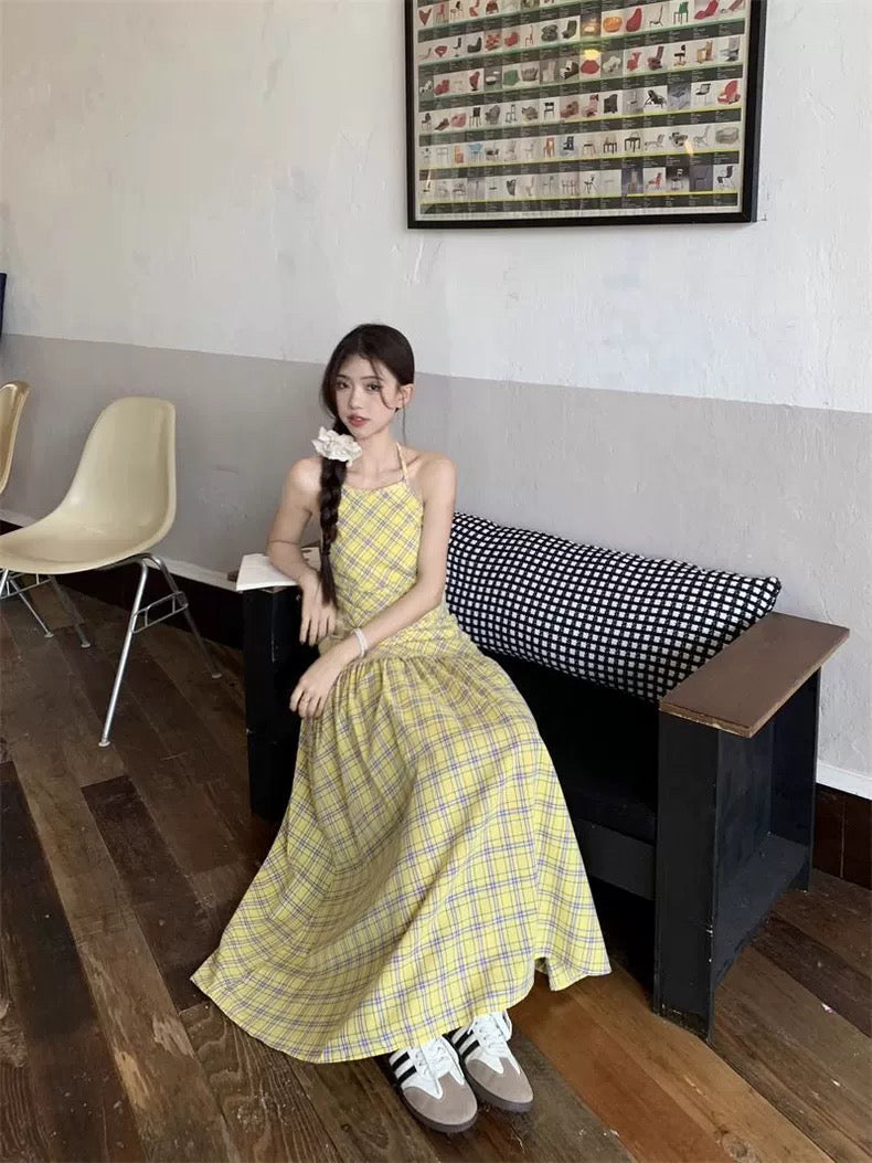Grid Yellow Long Dress