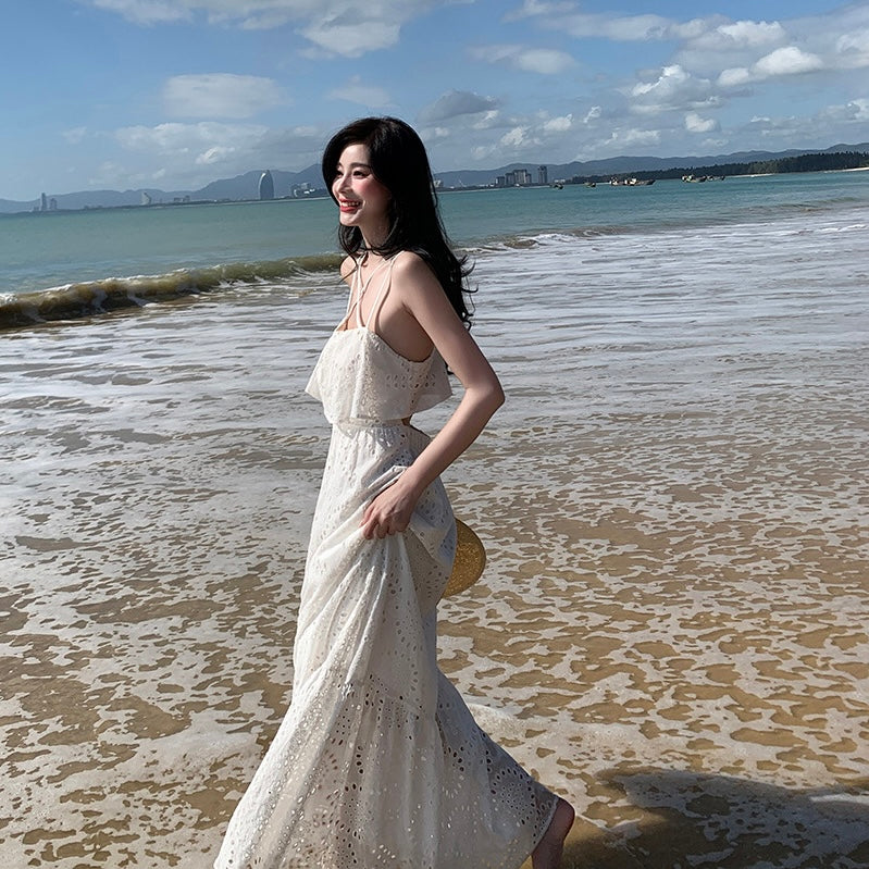 Evely Waist Cut White Maxi Dress (L)