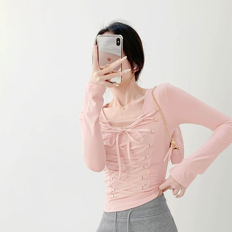 Lace Up Long Sleeve Top