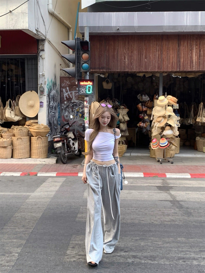 Grey Cotton Long Pants