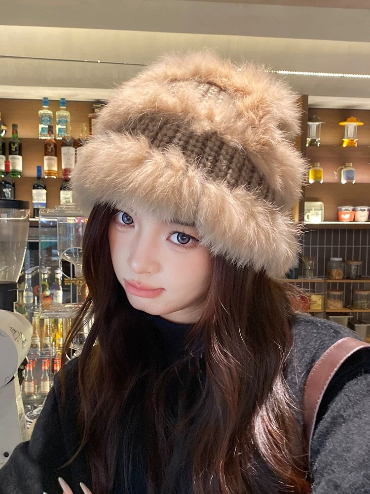 H29 Two Layer Knitted Fur Hat