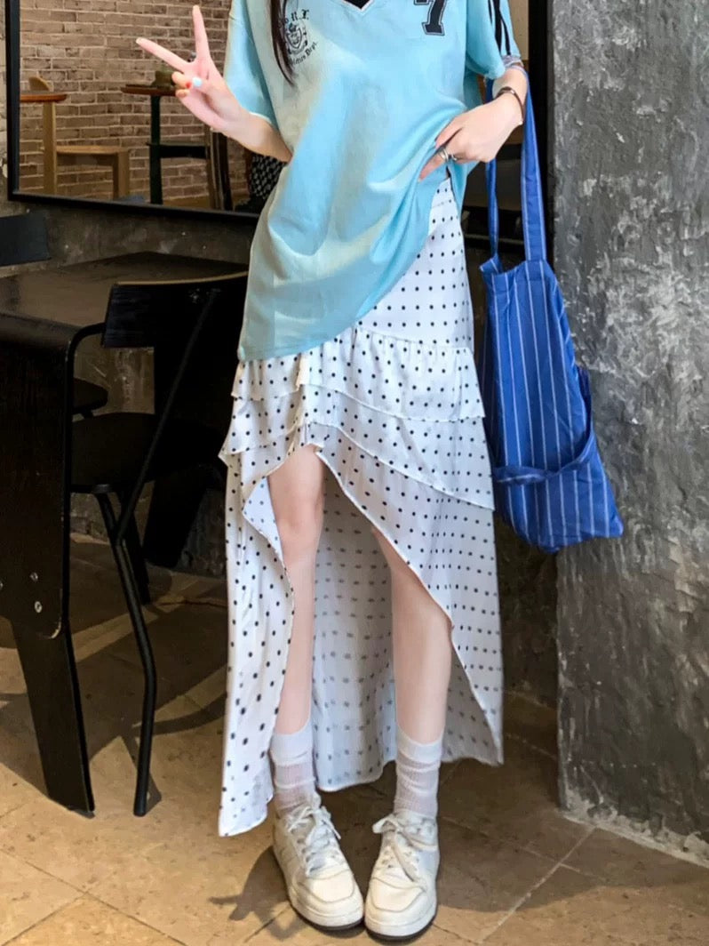 Unequal Polka Dot Silk Skirt