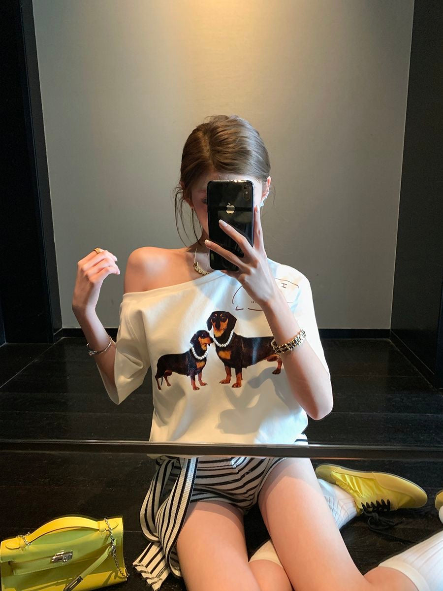 Dachshunds Off Side Shoulder Top Tee