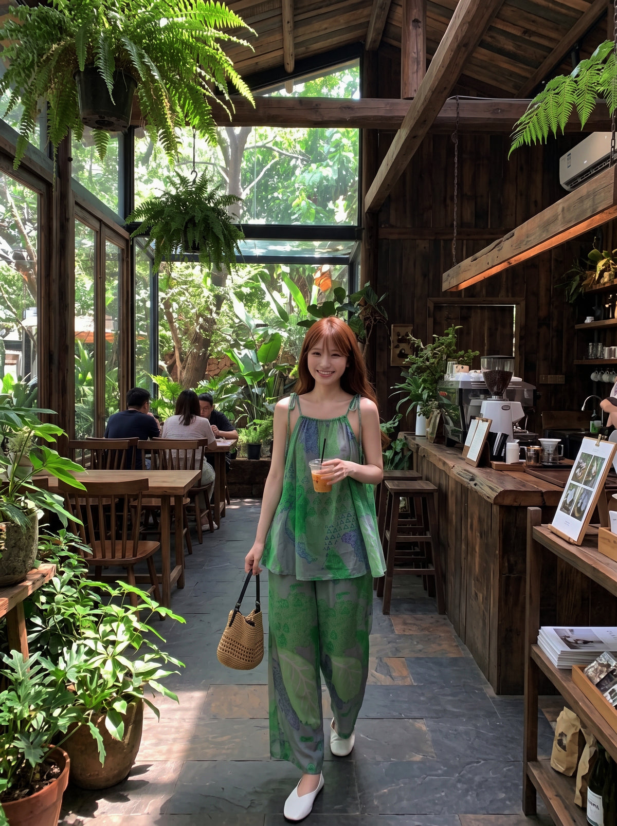 Green Top + Long Pants Two Piece Set