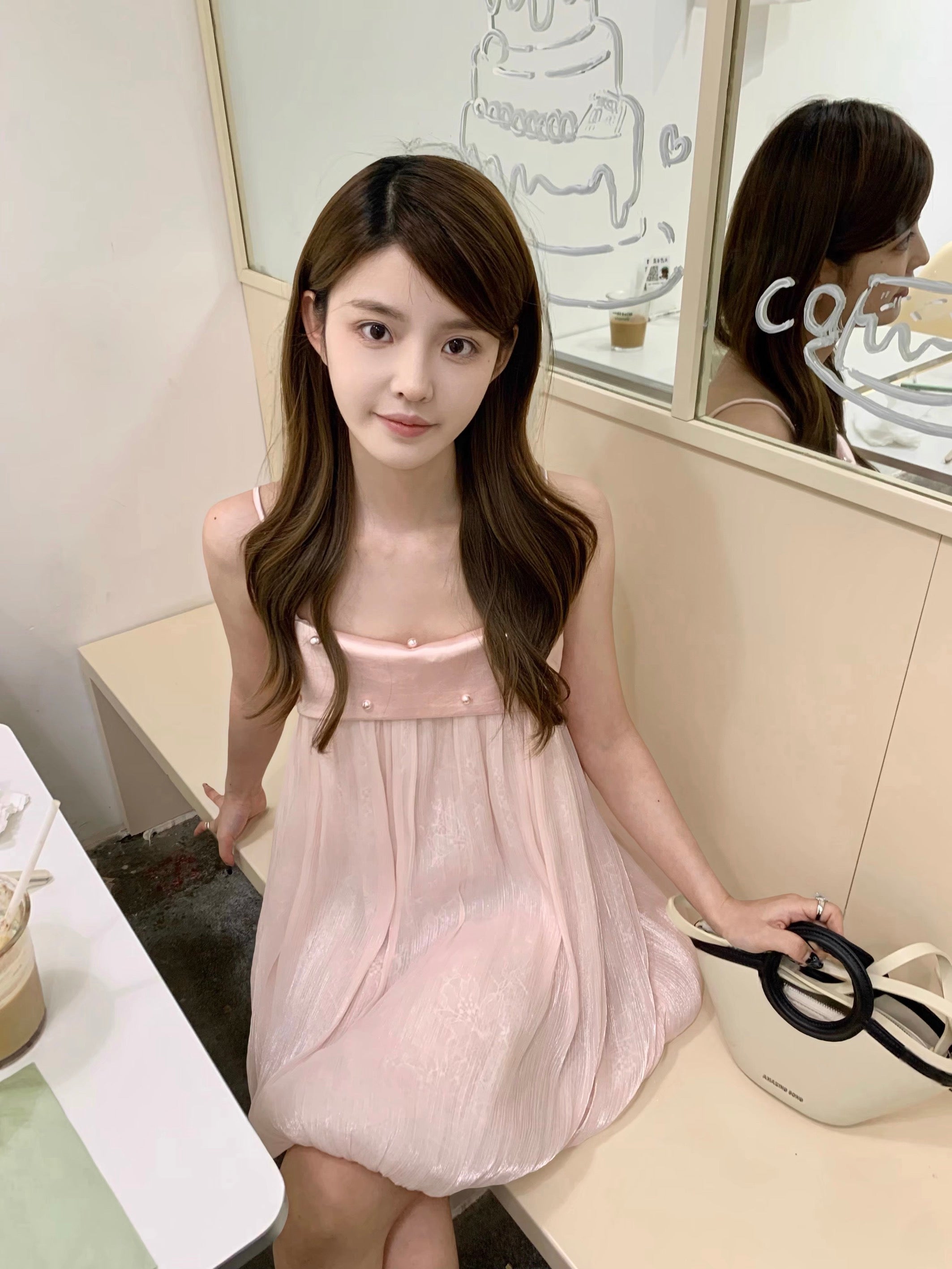 Baby Pink Tube Strap Mesh Dress