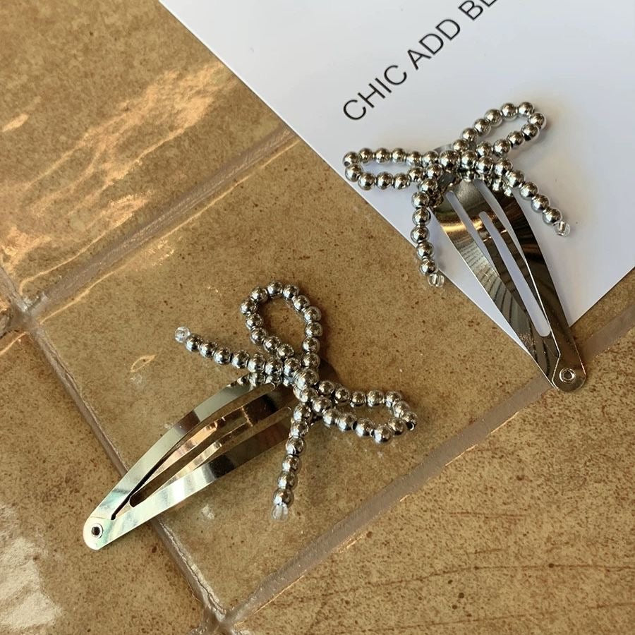 Mini Silver Ribbon Hair Pin Set