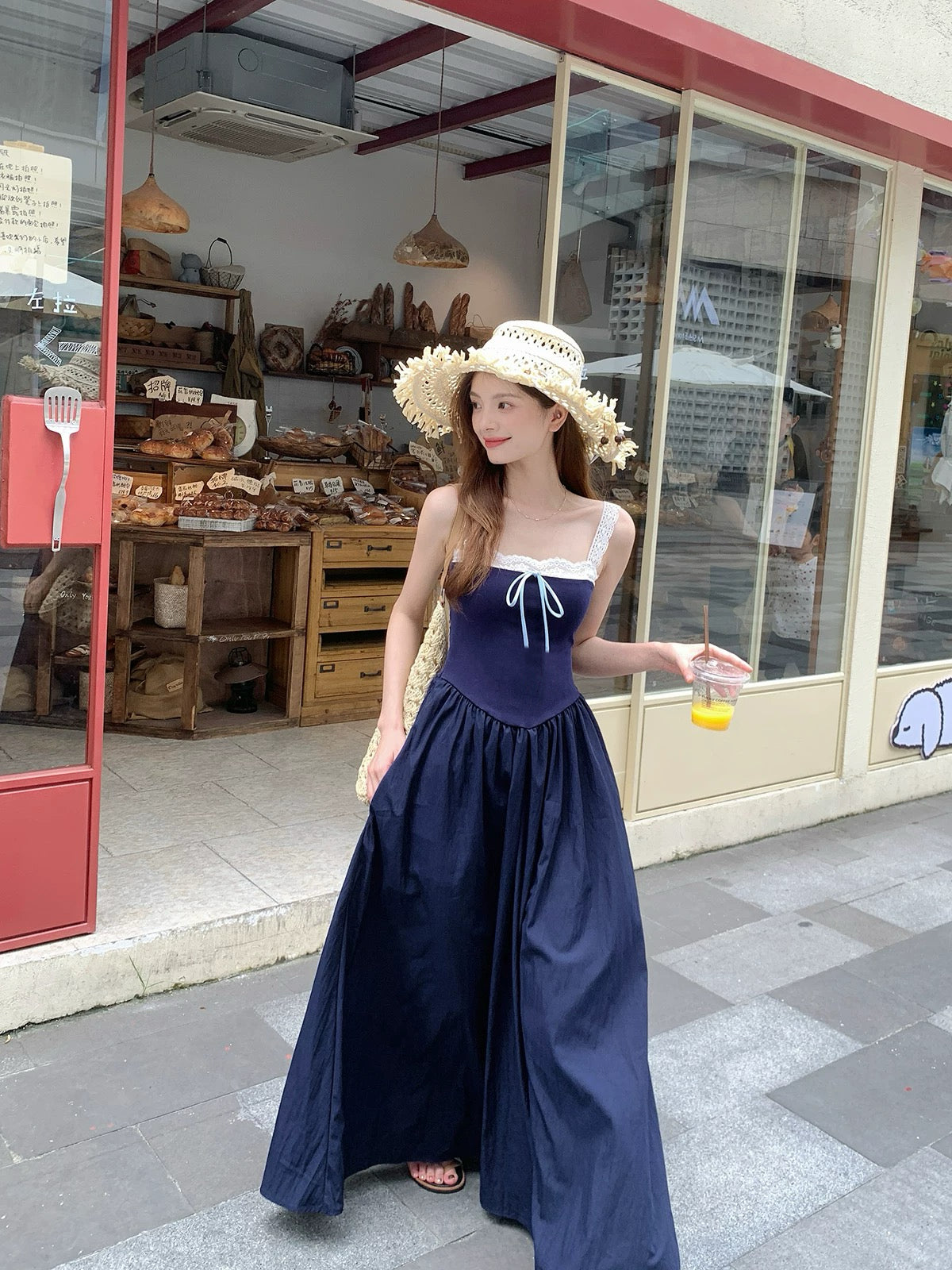 Laces Strap Navy Long Dress