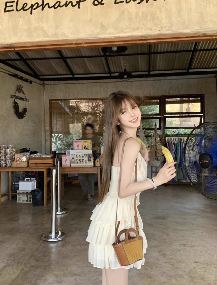 Beige Bareback Layered Dress