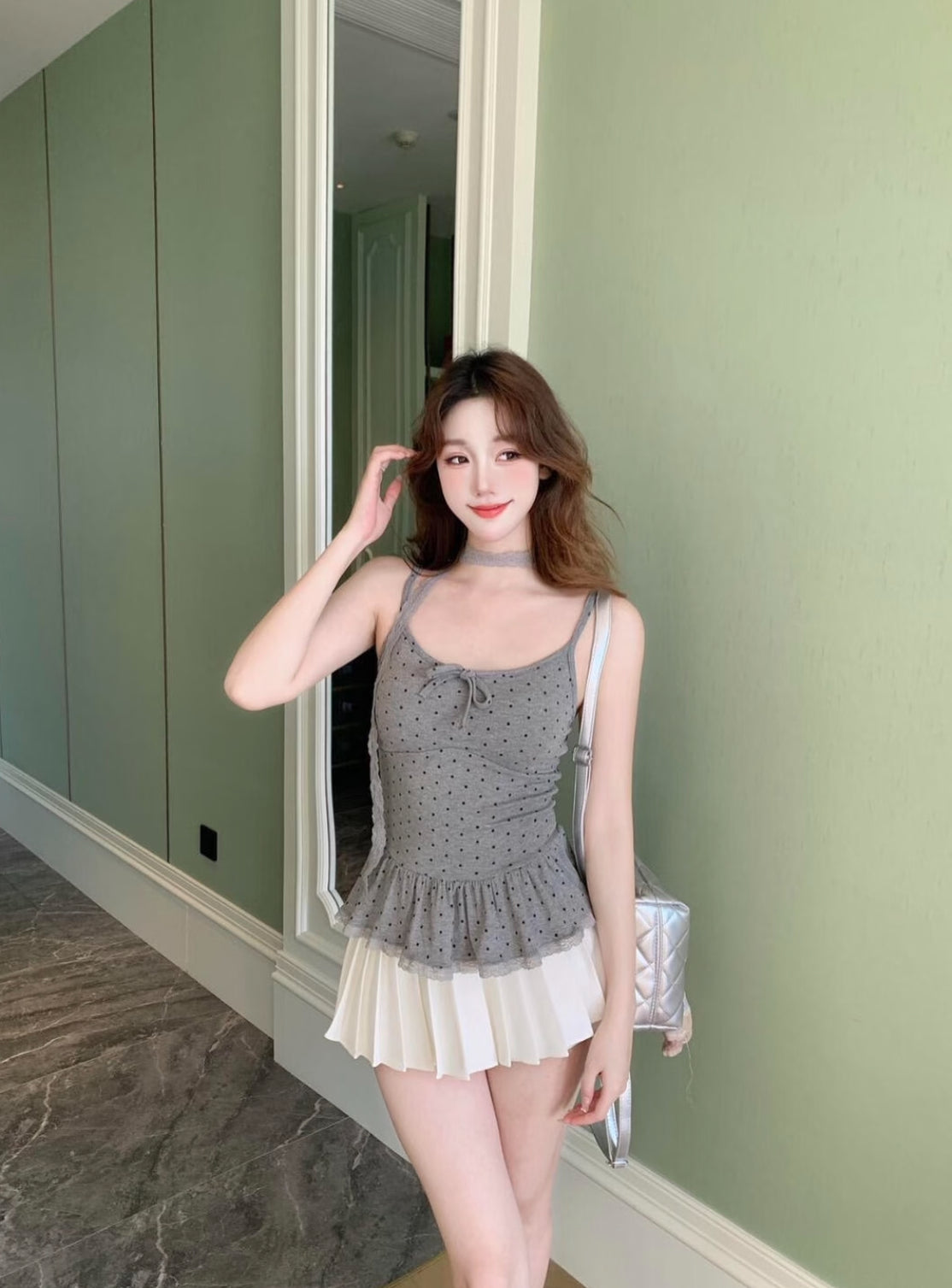 Polka Dot Top With Collar Strap
