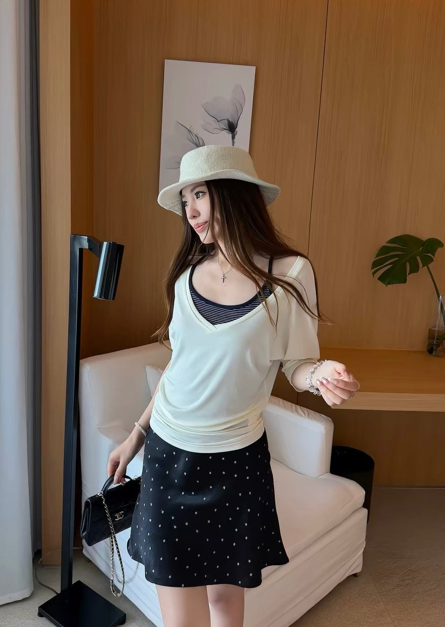 Middle Low Waist Polka Dot Satin Skirt SK38