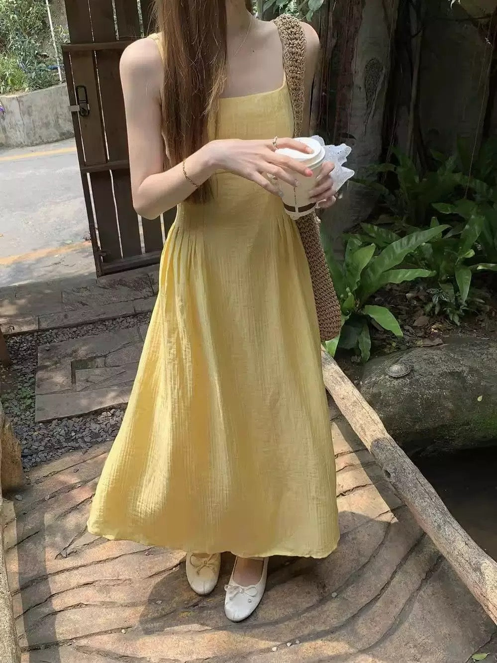 Strap Yellow Long Dress